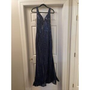Rene Ruiz Collection Blue Sequin Gown Wedding Size 4 Low V-neck Back Sleeveless